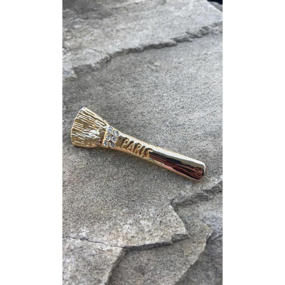 Vintage Gold Tone Makeup Brush “Paris” Brooch